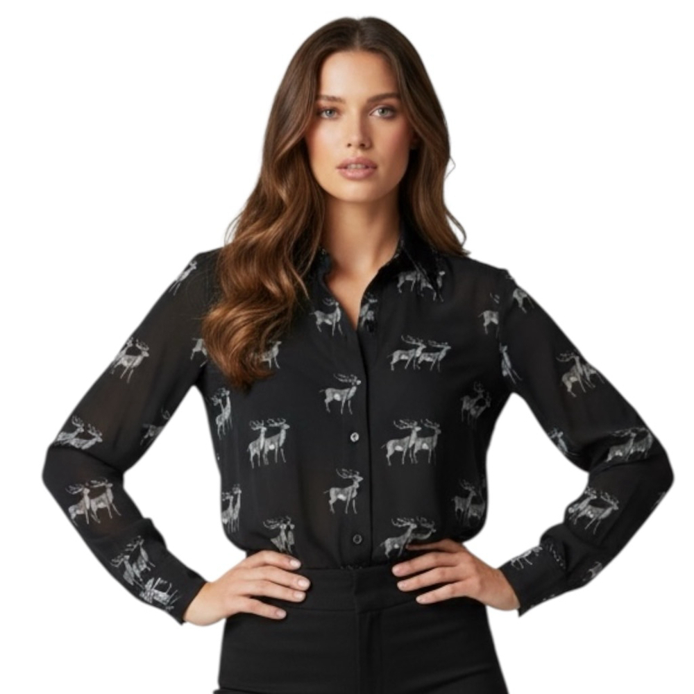 Christian Dior Vintage Deer Print Button Down Shirt Black Designer Luxury Size M